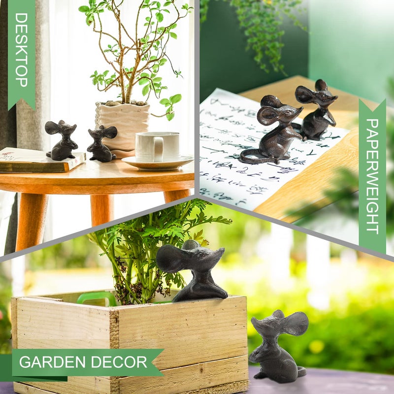 Sungmor Cast Iron Little Cute Mouse Ornament - Decorative & Lovely Figurine Indoor Outdoor Statues - Interesting Animal Sculpture Home Decoration - 2PC Pack & Brown Color - Image 4